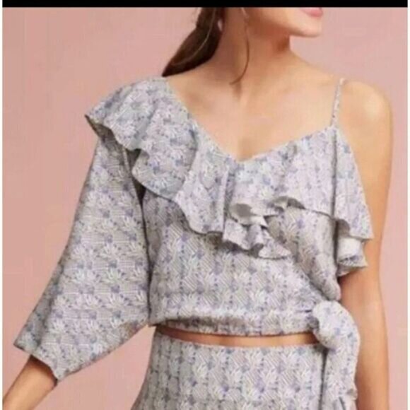 Anthropologie Maeve Size Small Pineapple Print Wrap Crop One Shoulder Blouse - Picture 1 of 12